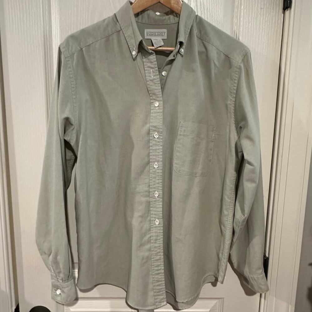 Women's Vintage Sage Green Lands' End Button down shirt 14 Tall